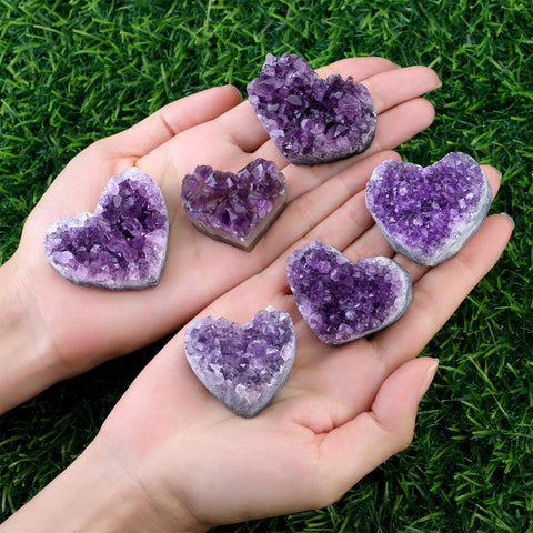 YATOJUZI Heart Amethyst Cluster 1.5''-2'' Natural Amethyst Crystal Rocks Heart Stone Crystals and Healing Stones Gemstones Miner