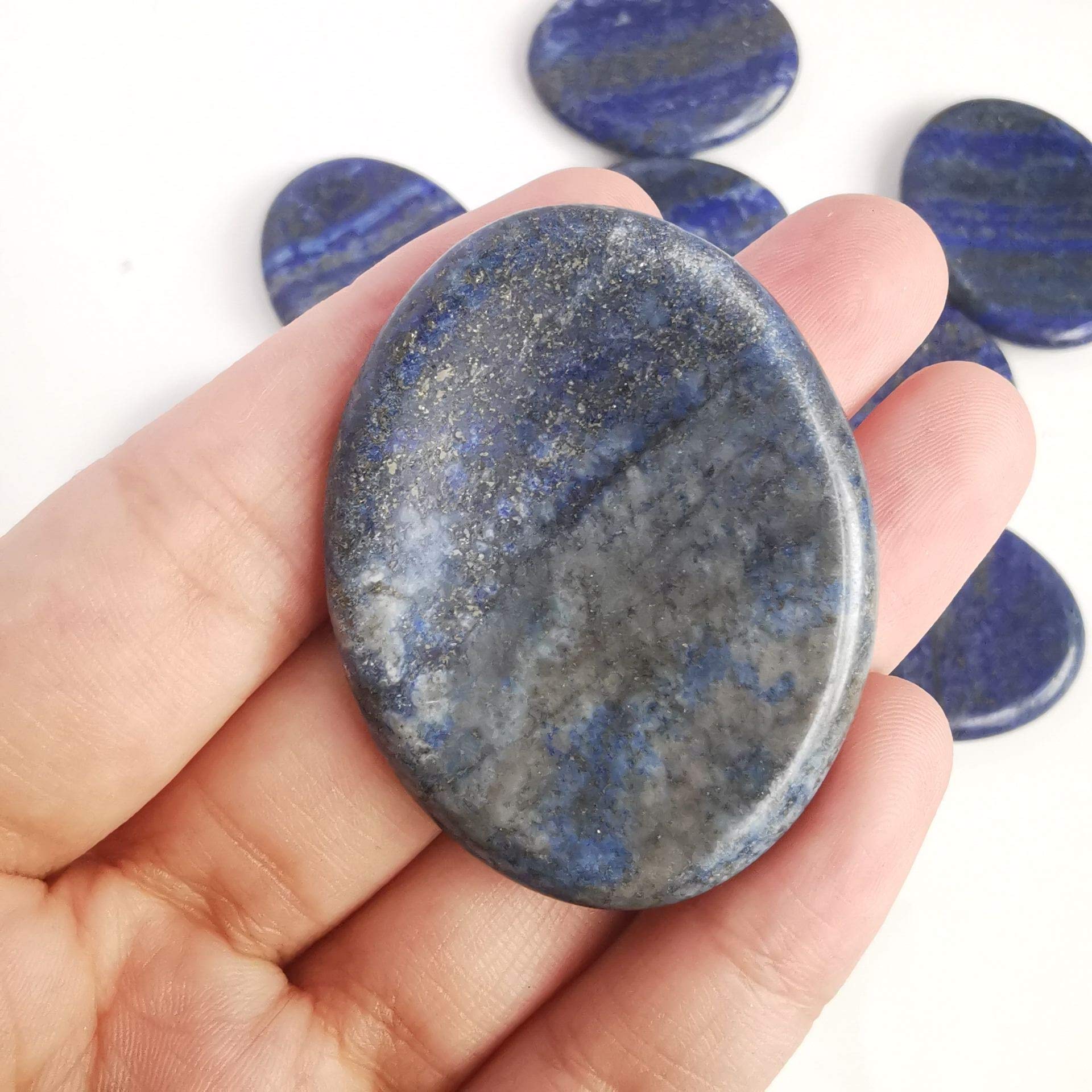 Loveliome Lapis Lazuli and Green Aventurine Thumb Worry Stone, Stress Relax Healing Reiki Crystal Pocket Palm Stones,Pack of 2
