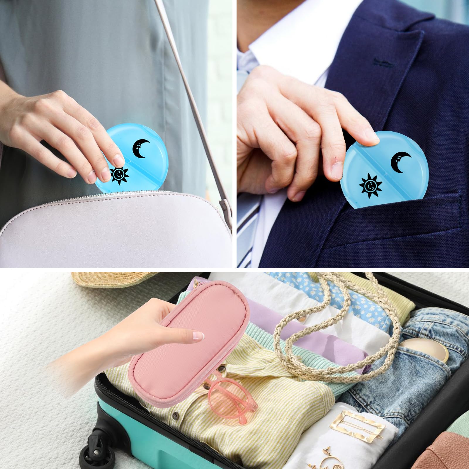 Weekly Pill Organizer 2 Times a Day, Travel Pill Box 7 Day with Large Opening, Pill Case with Handle, Pill Dispenser Medicine Or