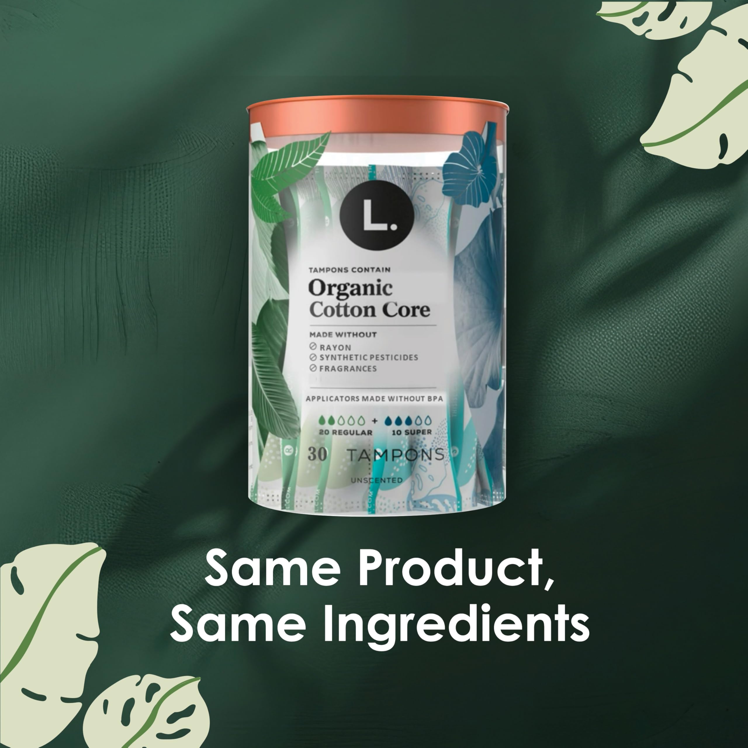 L. Organic Cotton Tampons - Regular 42 Count x 2 Packs (84 Count Total) (Packaging May Vary)