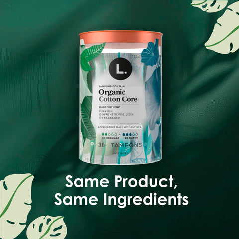 L. Organic Cotton Tampons - Regular 42 Count x 2 Packs (84 Count Total) (Packaging May Vary)