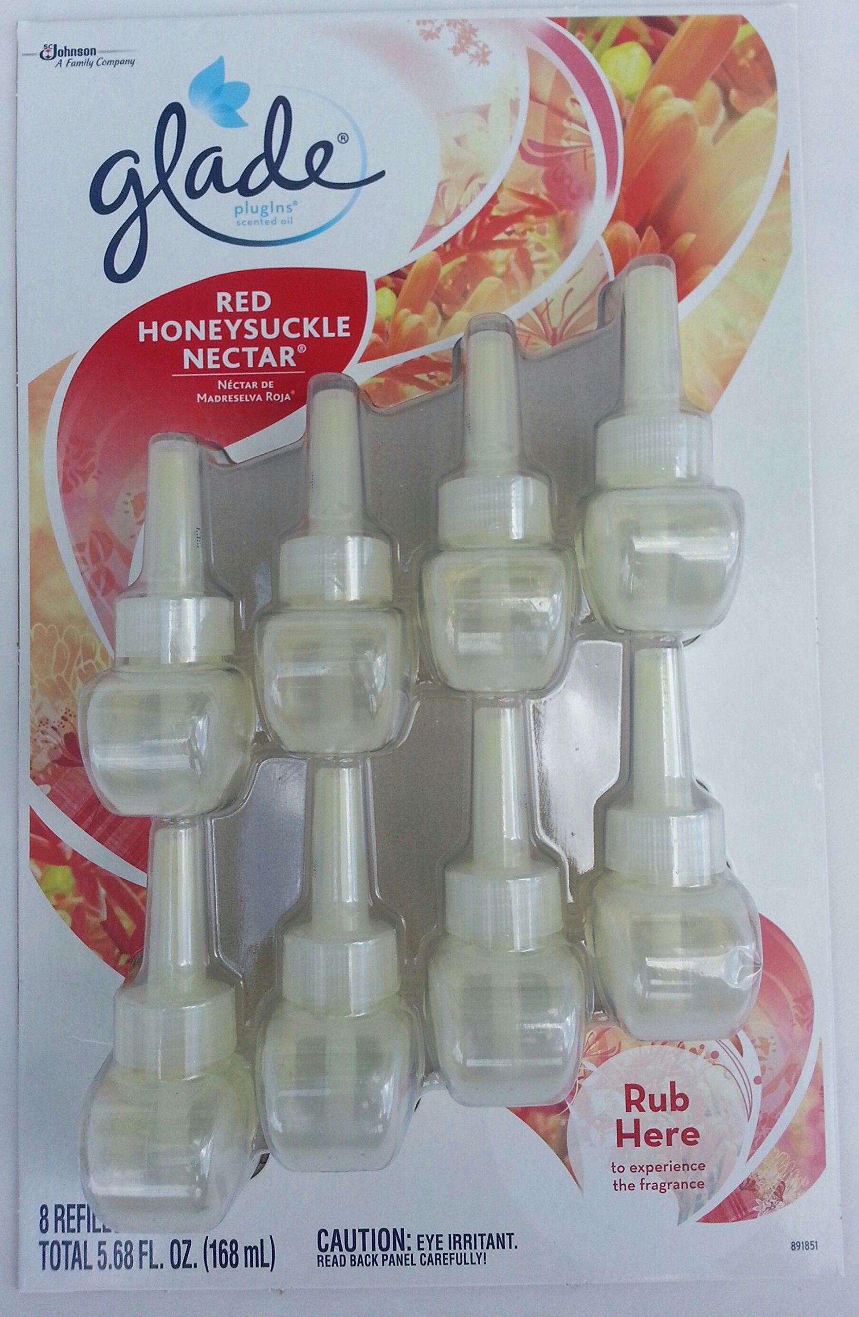 Glade PlugIns Scented Oil ~ Red Honeysuckle Nectar 8 Pack Scented Oil Fragrance Refills