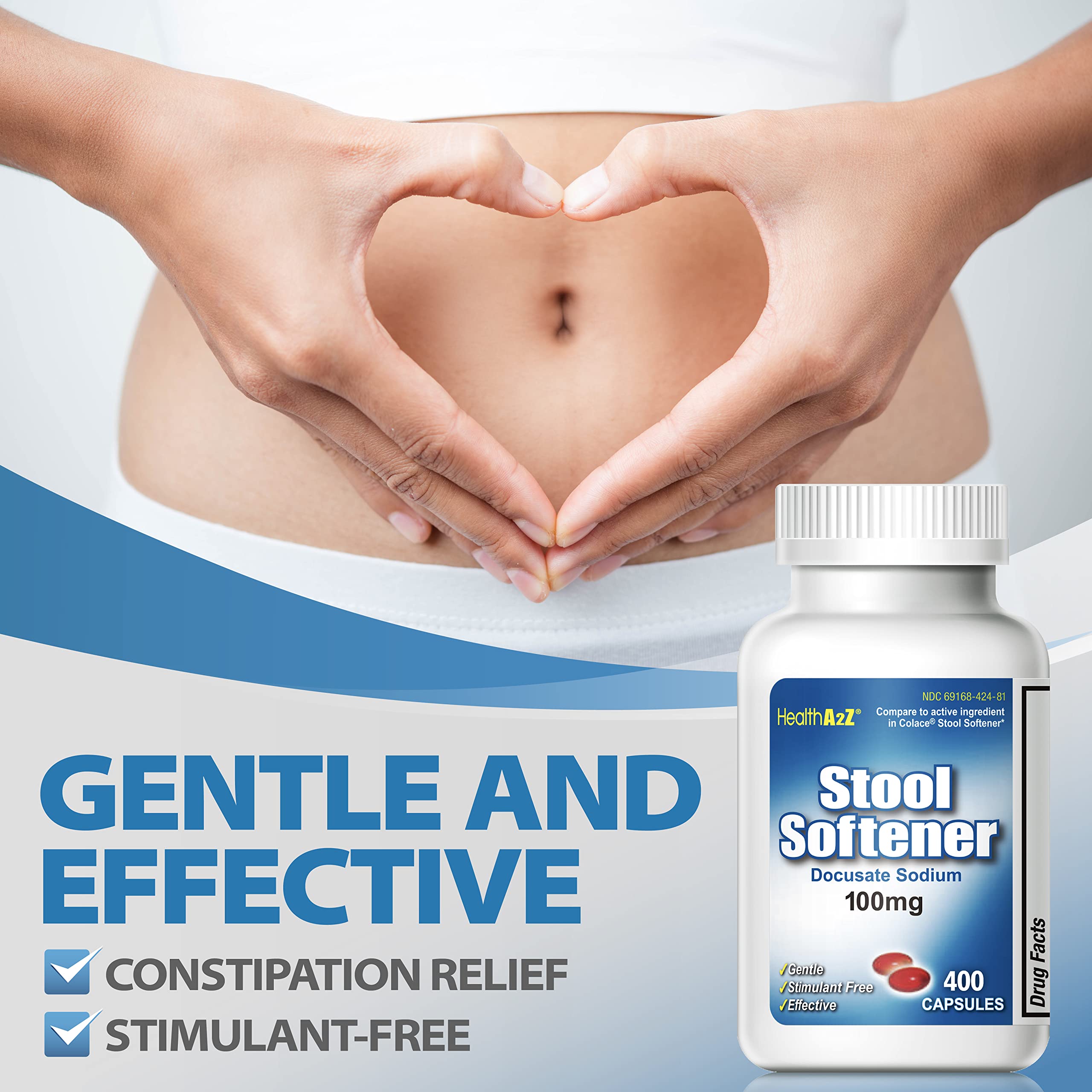HealthA2Z? Stool Softener | Docusate Sodium 100mg | Red Capsules | Dependable | Gentle Constipation Relief (400 Counts (Pack of