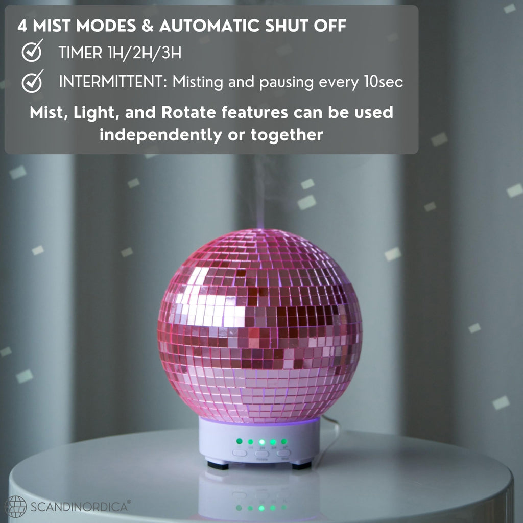 SCANDINORDICA Disco Ball Diffuser Rotating - Essential Oil Diffuser with Whisper Quiet Operation, Unique Preppy Room Decor | Aro