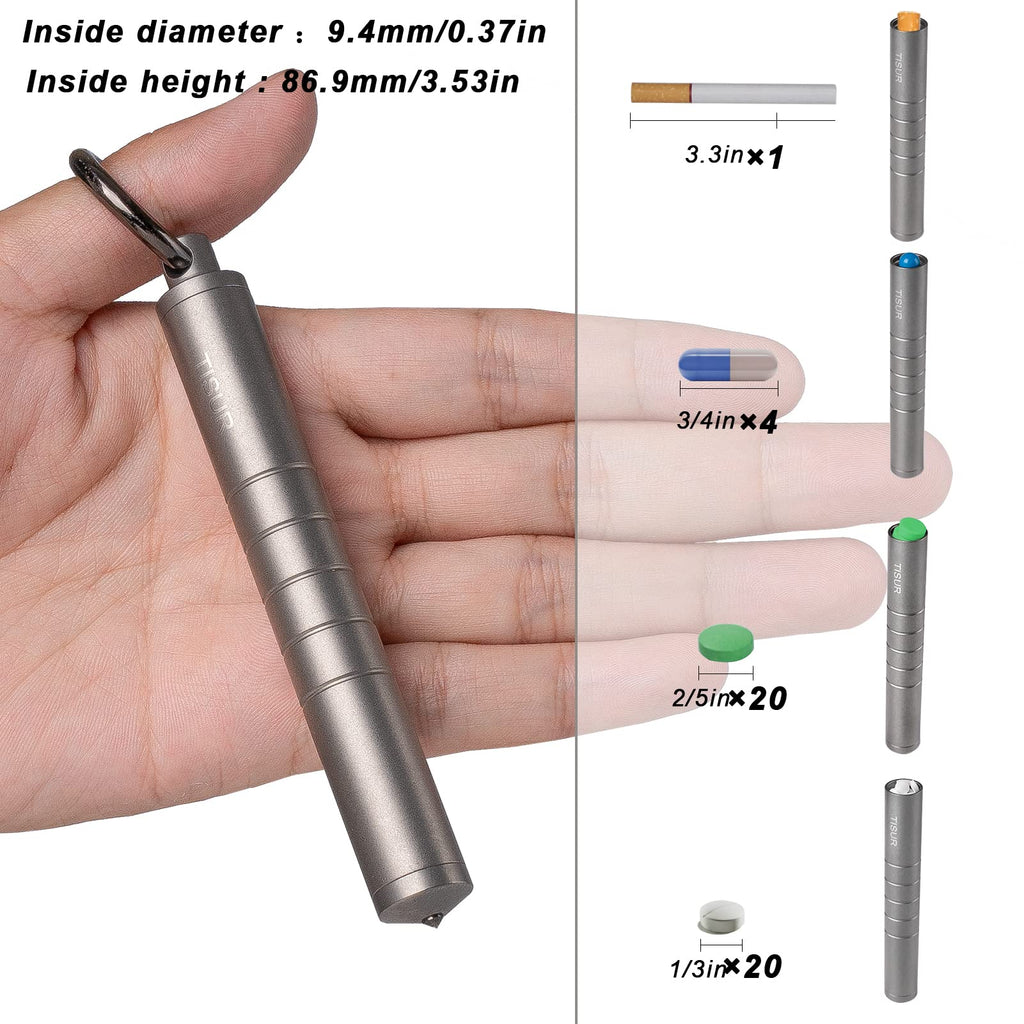 TISUR Small Travel Pill Box,Titanium Keychain Pill Holder Pill Case,Vitamin Organizer Metal Storage Pill Bottle Tube Container M