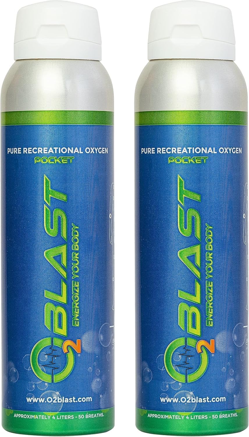 O2 Blast - Pure Oxygen Supplement, Quick Recovery for Exercise and Focus, Sanitary flip top Cap (4 Liter Oxygen Canisters - 2 Pa