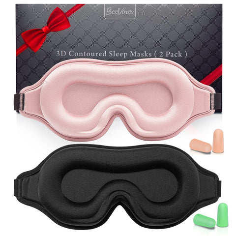 BeeVines Sleep Mask, 2 Pack 3D Contoured Sleeping Eye Masks for Lash Extensions, Night Molded Mask with Adjustable Strap, Eye Sh