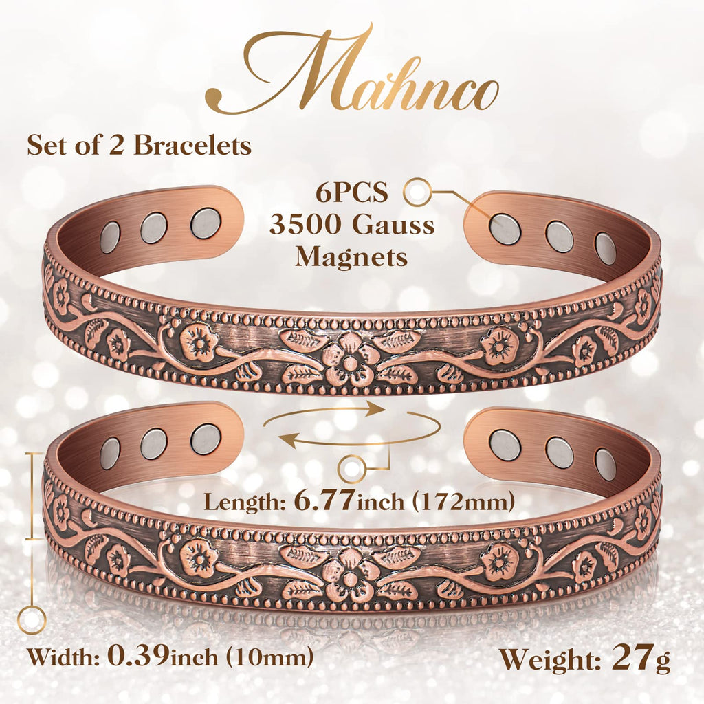 Magnetic Lymph Detox Bracelet: Copper Bracelet for Women Men, 100% Pure Copper Bracelet with 6 Magnets 3500 Gauss - Jewelry Gift