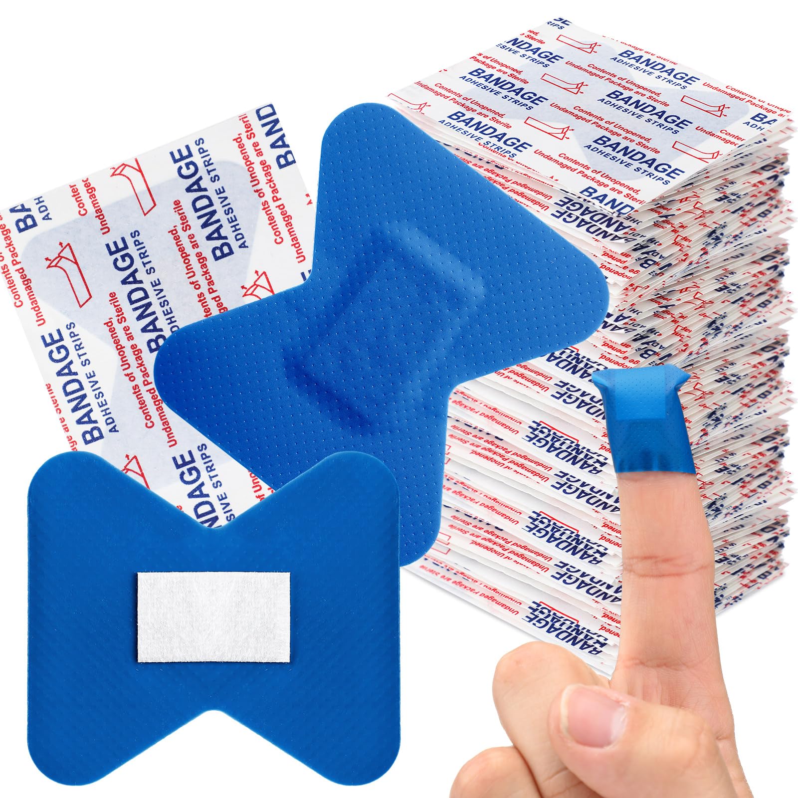 Geiserailie 120 Pcs Food Service Blue Detectable Bandage Woven Fingertip Waterproof Flexible Bandages Non-Stick Pad Latex Free C