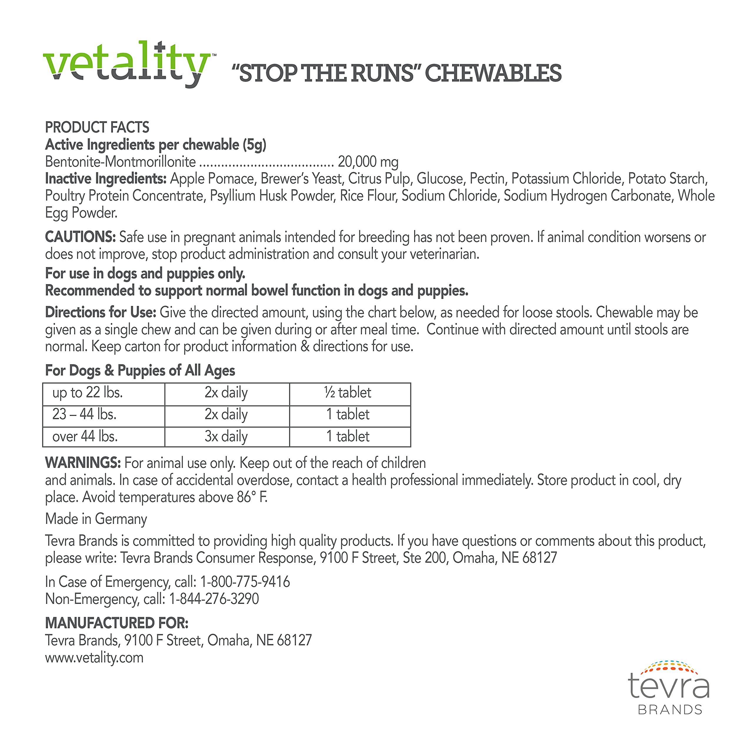 Vetality Stop The Runs | Dog Anti Diarrhea Medicine | 6 Count Chewable | Chicken Flavor