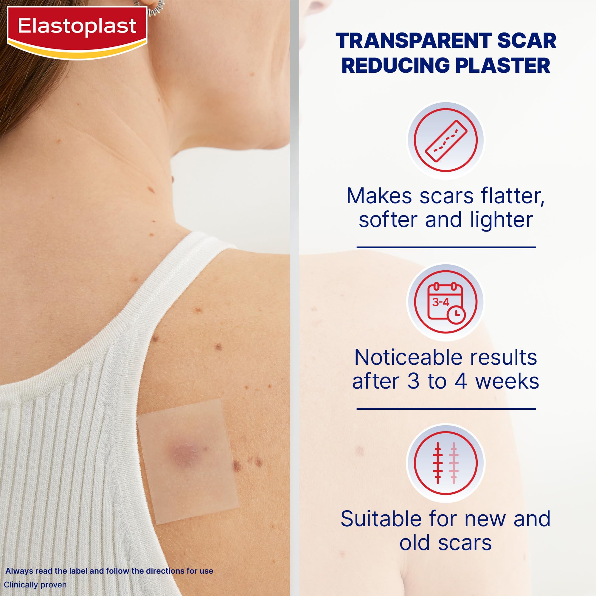 Elastoplast Scar Reducer Plasters (21 Pieces), Quick and Convenient Scar Cover Up Treatment, Scar Sheets to Reduce Visbility of