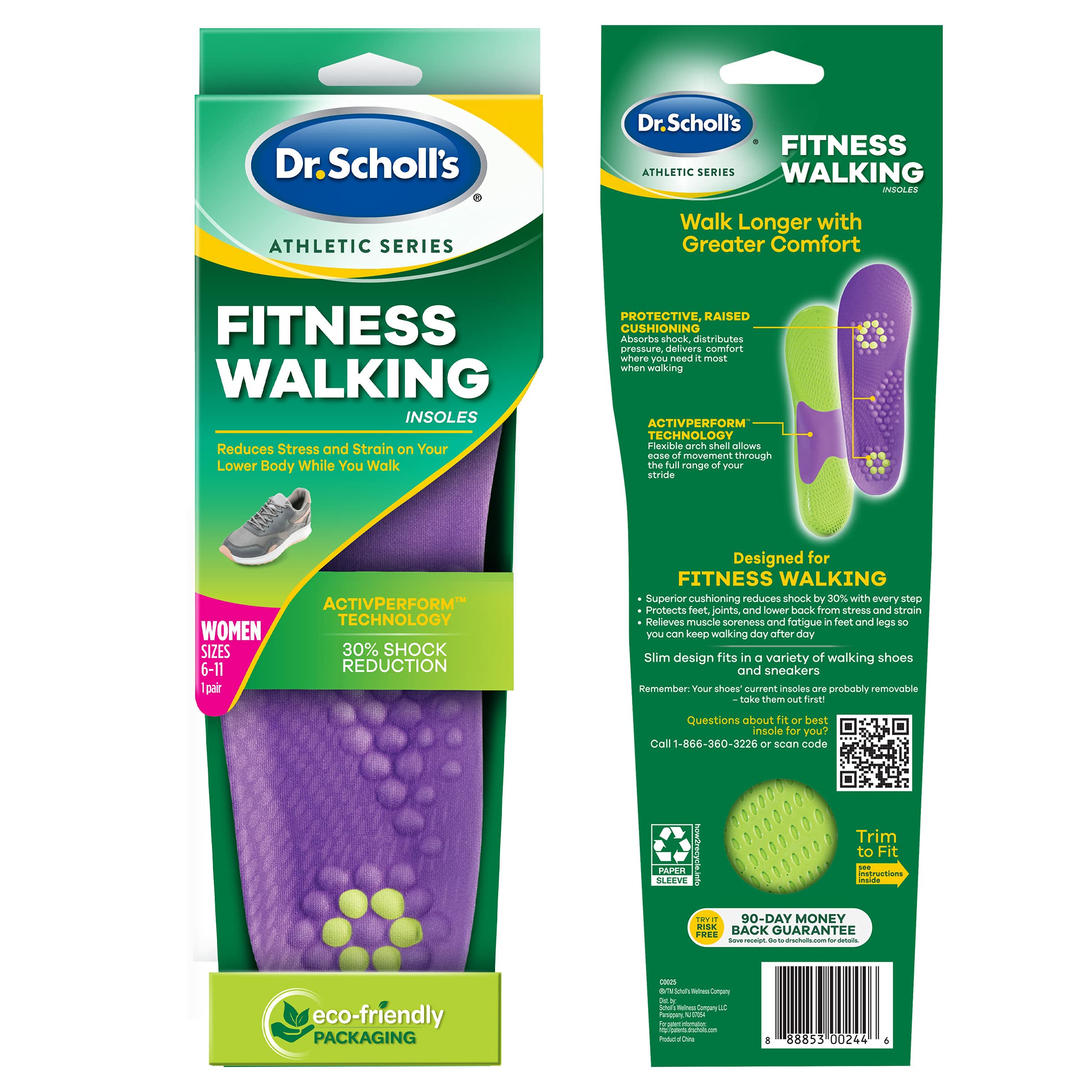 Dr. Scholl s Athletic Series Fitness Walking Insoles, Womens Size 6-11, 1 PairMen s 8-14 1 Pair