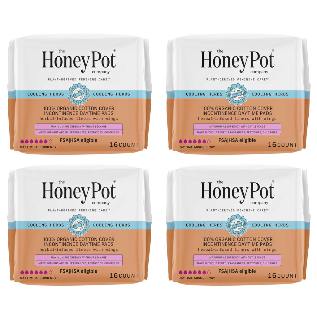 The Honey Pot Company - 64ct - Herbal Pads for Women - Organic Incontinence Daytime w/Wings. Infused w/Essential Oils for Coolin
