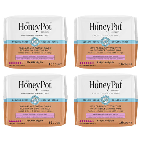 The Honey Pot Company - 64ct - Herbal Pads for Women - Organic Incontinence Daytime w/Wings. Infused w/Essential Oils for Coolin
