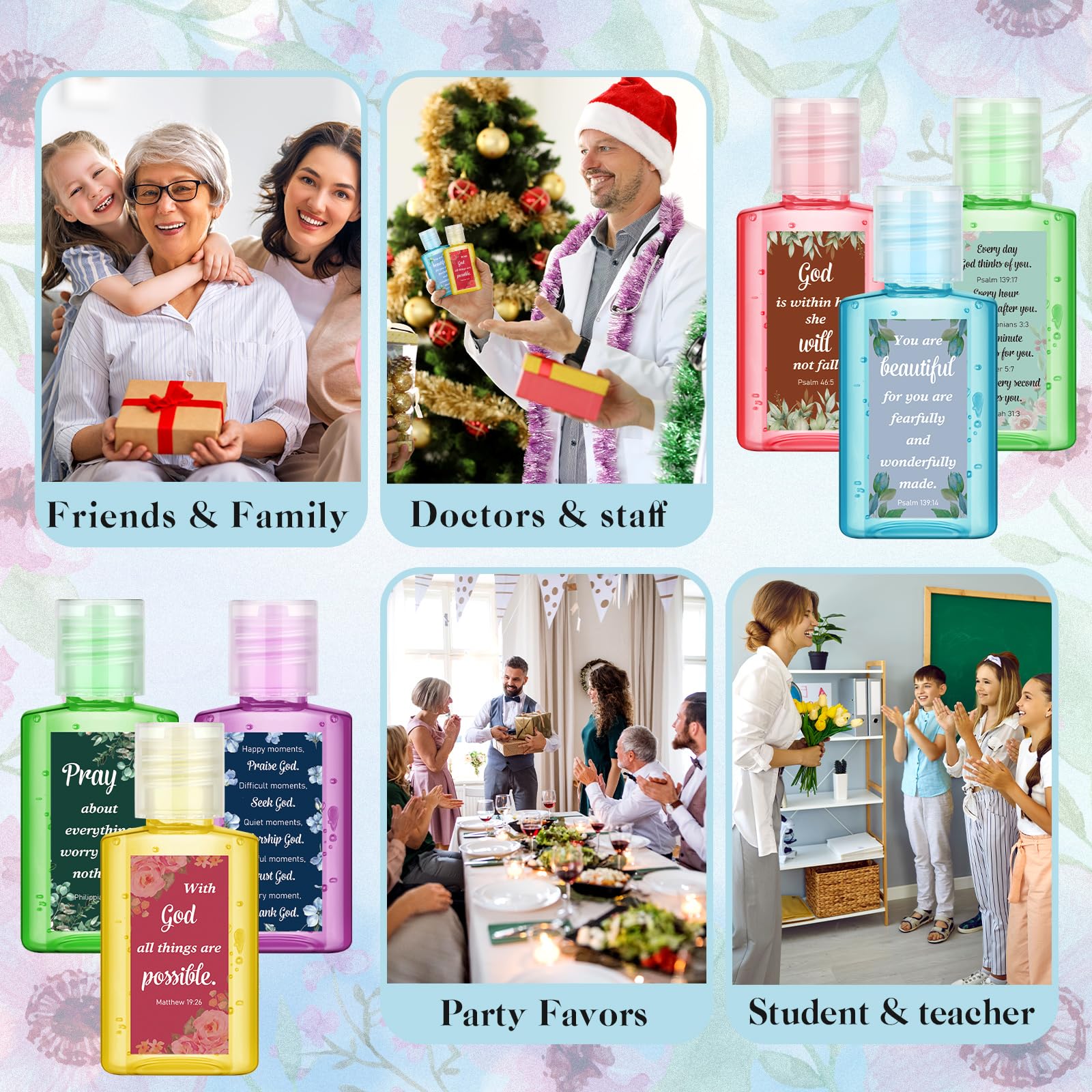 Gejoy 48 Pack Vintage Christian Hand Sanitizer Bulk Bible Verse Mini Hand Sanitizer Travel Size Christian Gift for Women Bible R