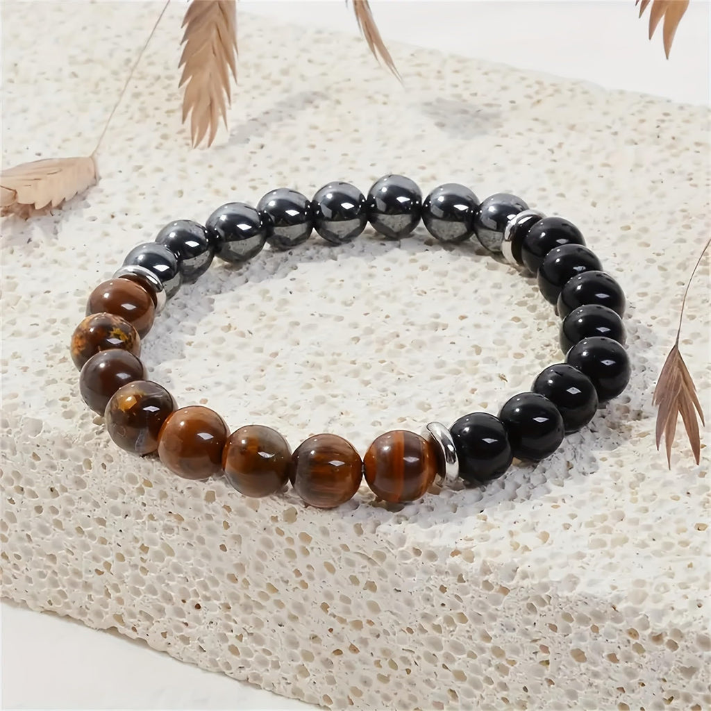TUBIANCA Triple Protection Tiger Eye, Black Tourmaline, and Hematite Bracelet, Strength, Protection & Balance for Men & Women, G