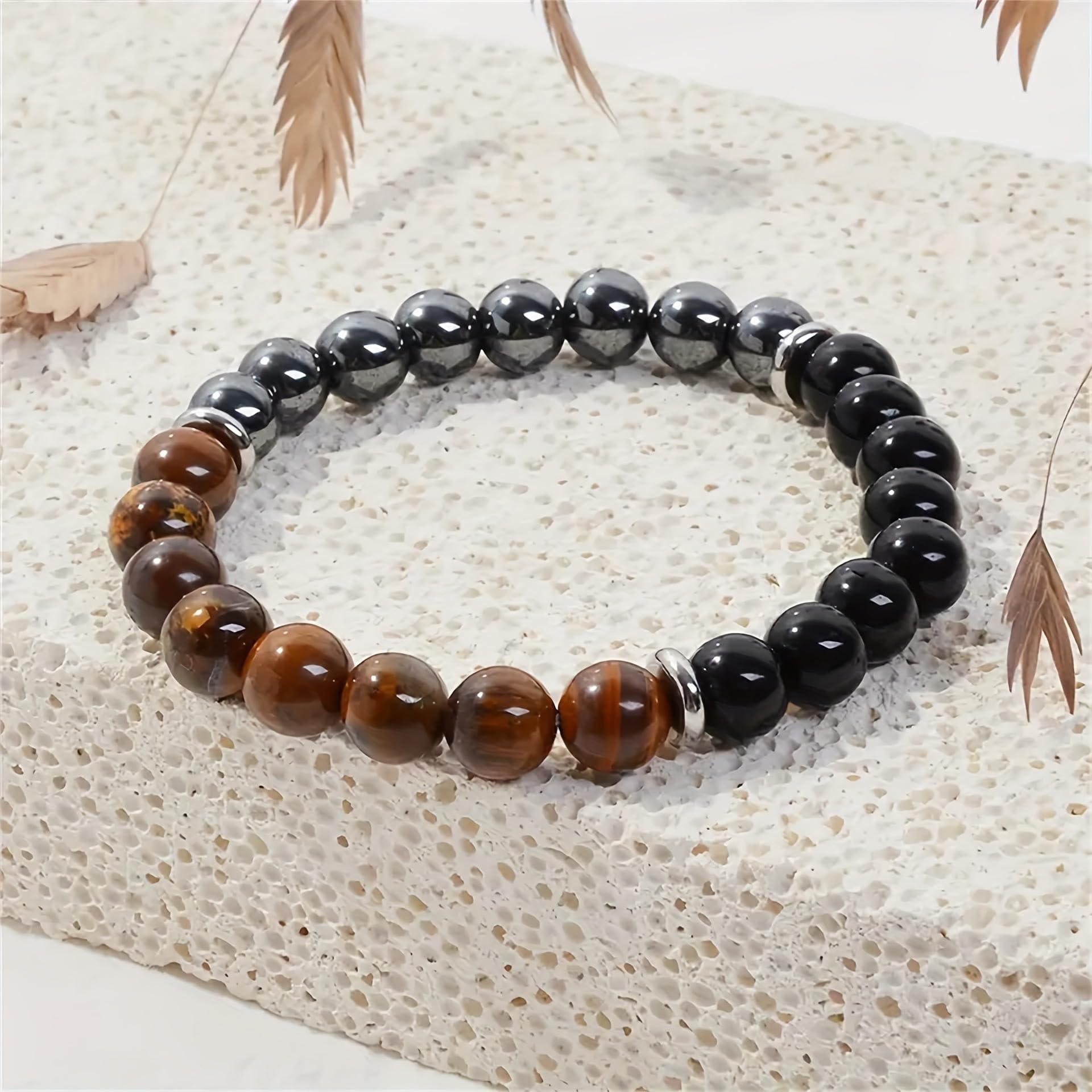 TUBIANCA Triple Protection Tiger Eye, Black Tourmaline, and Hematite Bracelet, Strength, Protection & Balance for Men & Women, G