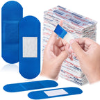Geiserailie 200 Pcs Blue Fabric Bandages Food Service Metal Detectable 3 x 1 Waterproof Adhesive Bandages Bulk Sterile Processin