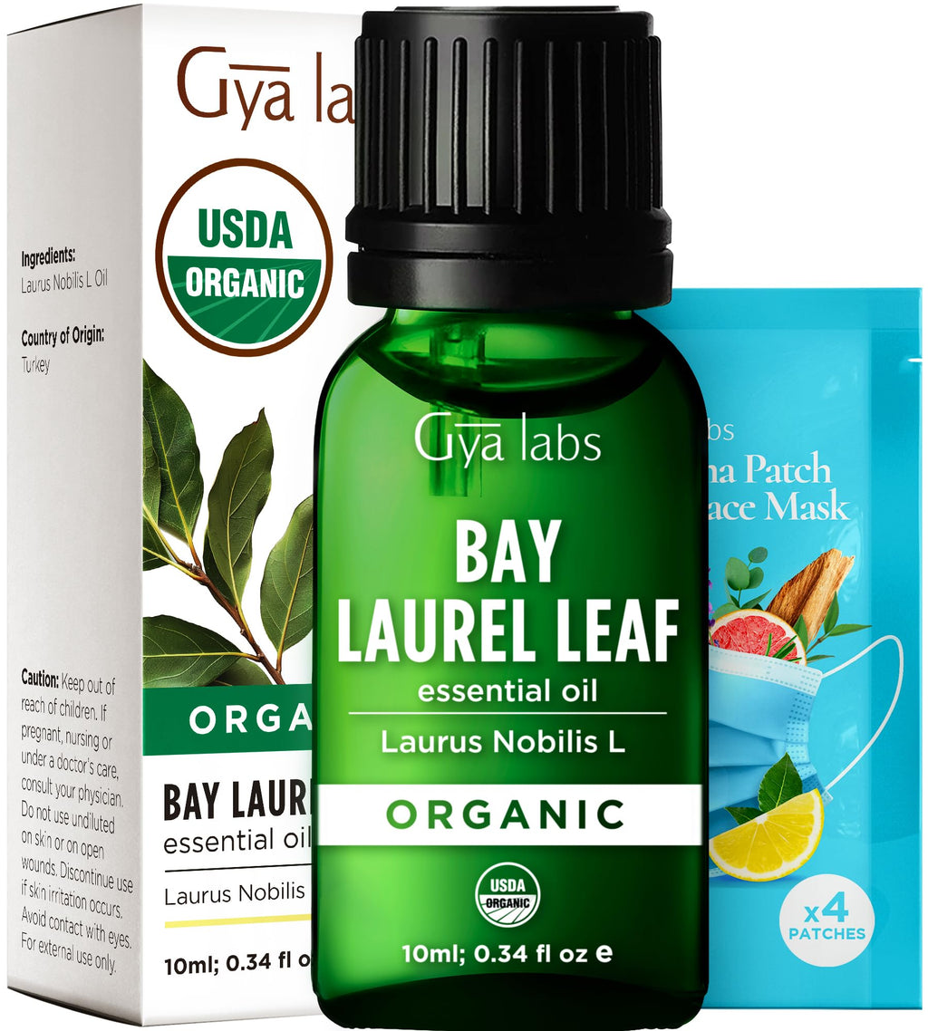 Gya Labs USDA Certified Organic Bay Leaf Essential Oil for Diffuser - 100% Pure Nautral Bay Leaf Oil Organic for Hair, Fresh Her