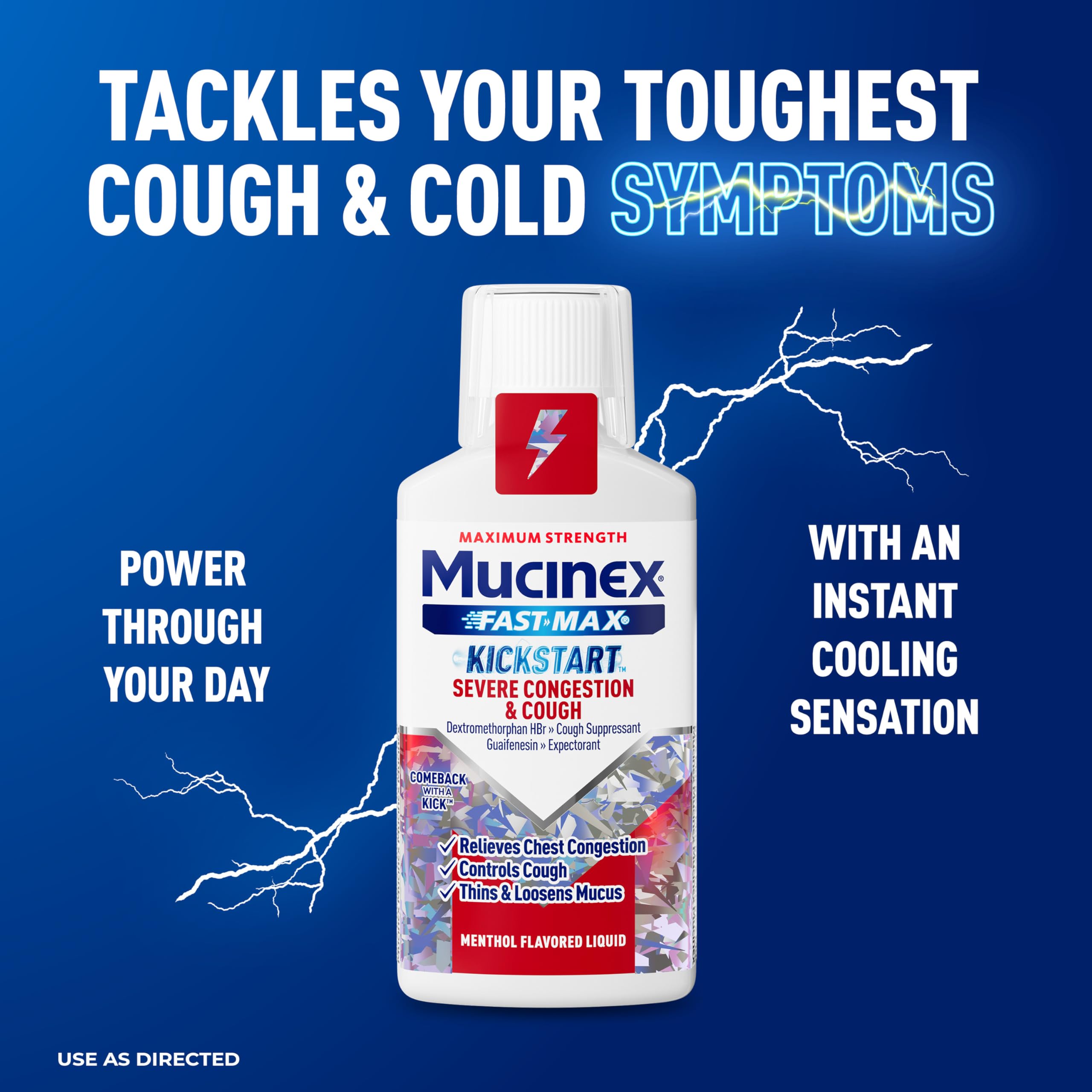 Mucinex Fast-Max Kickstart Severe Congestion & Cough Liquid, Maximum Strength Dextromethorphan HBr Cough Medicine for Adults, Gu