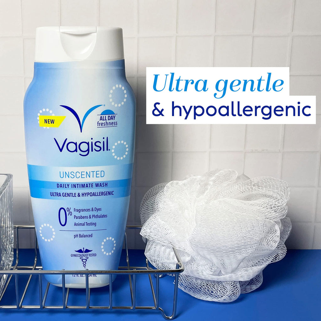 Vagisil Feminine Wash for Intimate Area Hygiene, pH Balanced and Gynecologist Tested, Unscented, 12 oz (Pack of 3)