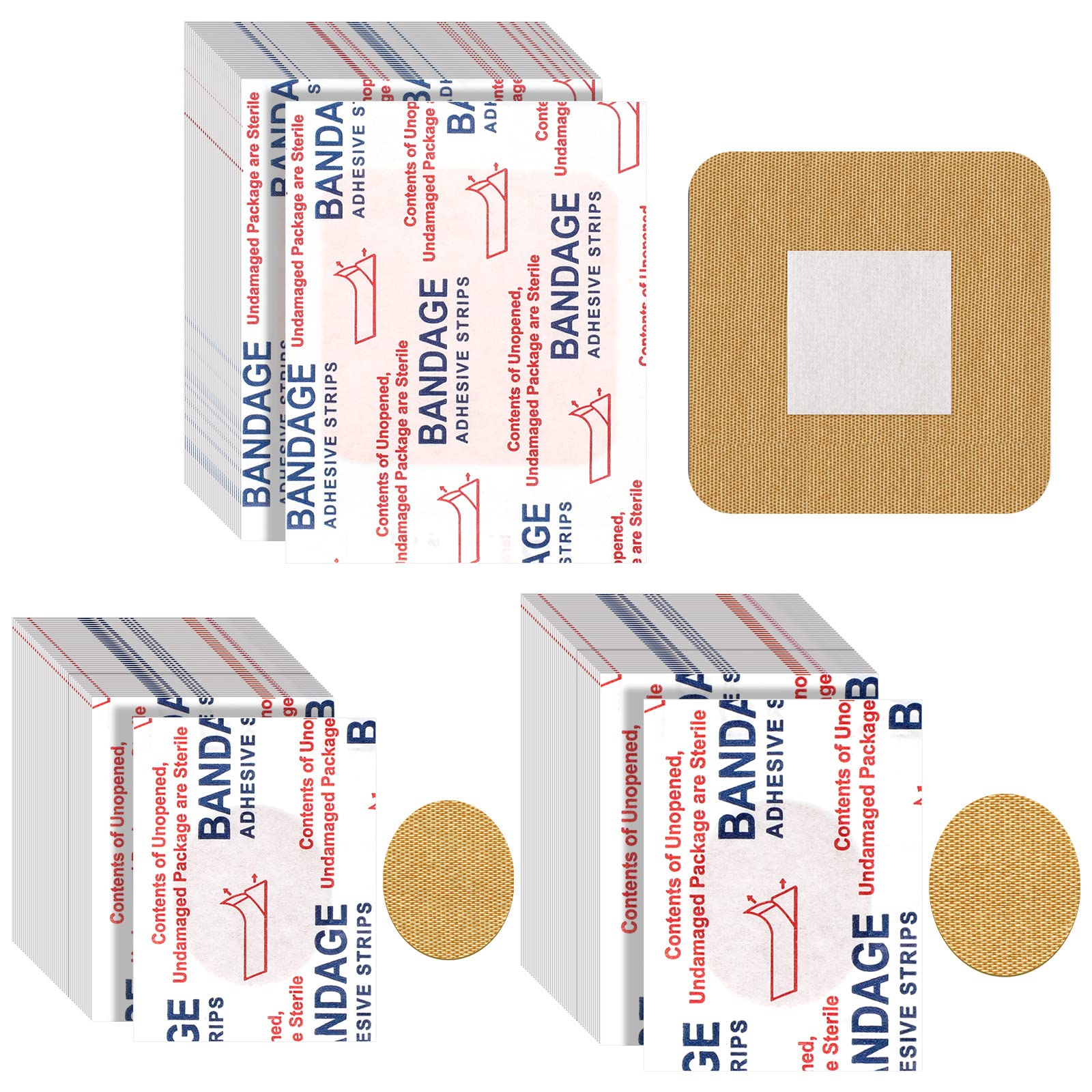 100 Pcs Spot Bandages Flexible Fabric Adhesive Knuckle Fingertip Bandages for Wound Care and First Aid Supplies, 3 Assorted Size