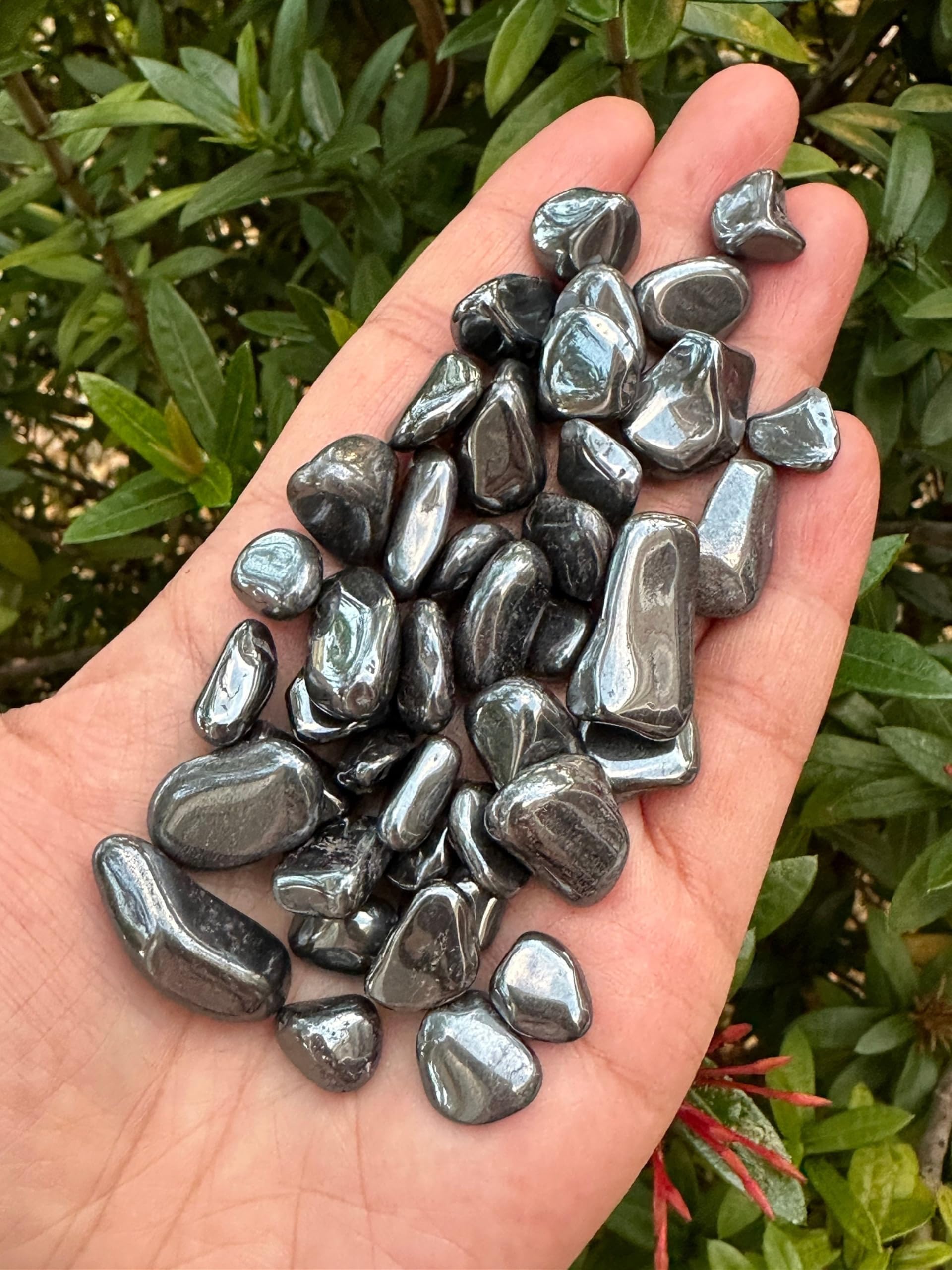 GAF TREASURES 0.5 Pound Natural Semi Tumbled Hematite Gemstone Large Chips, Hematite Crushed Crystal Chip, Undrilled Crystal Chi