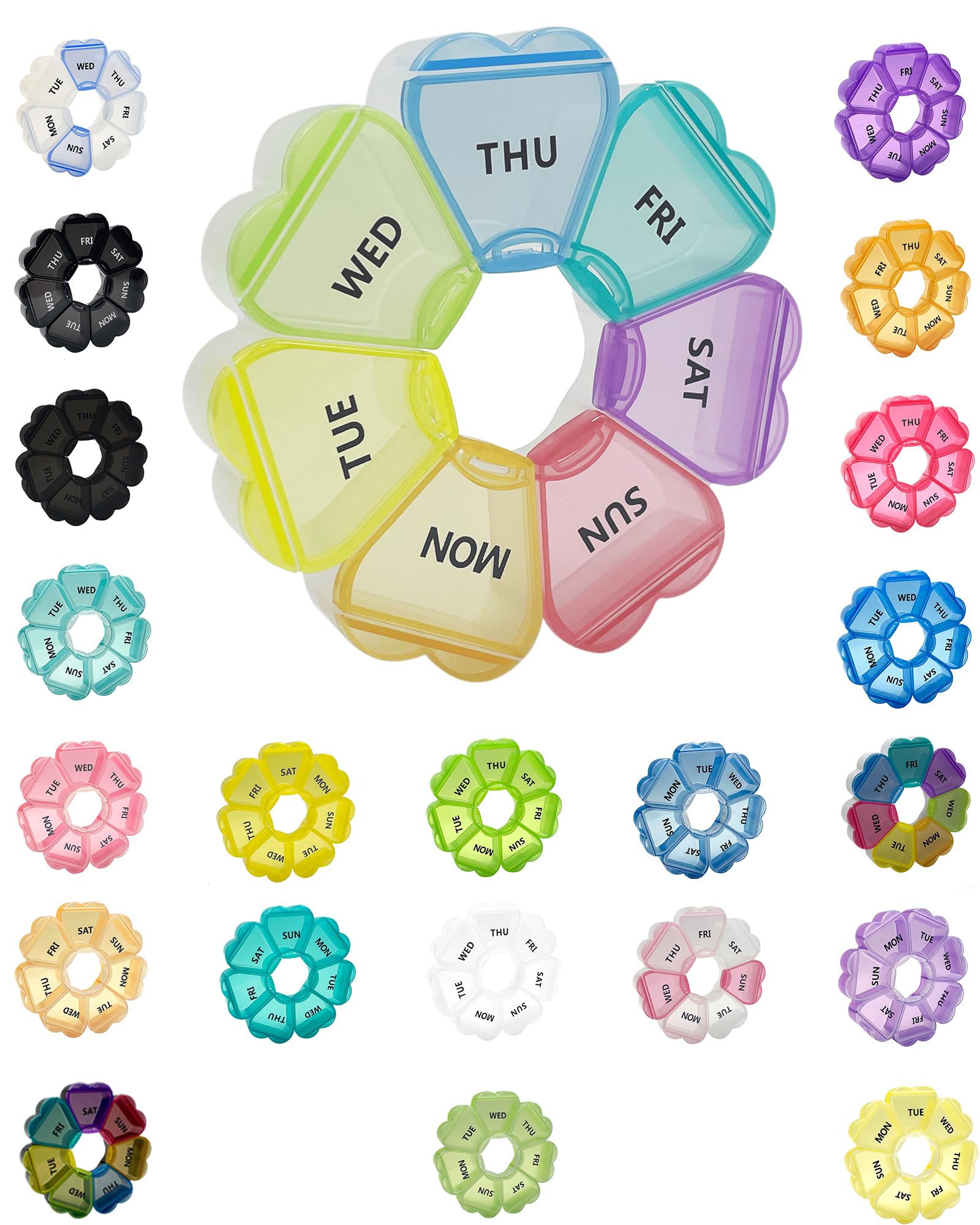 Large Weekly Pill Organizer,7 Day Cute Heart Pill Organizer,Weekly Container for Fish Oil/Medicine/Supplements (Multicolor2)