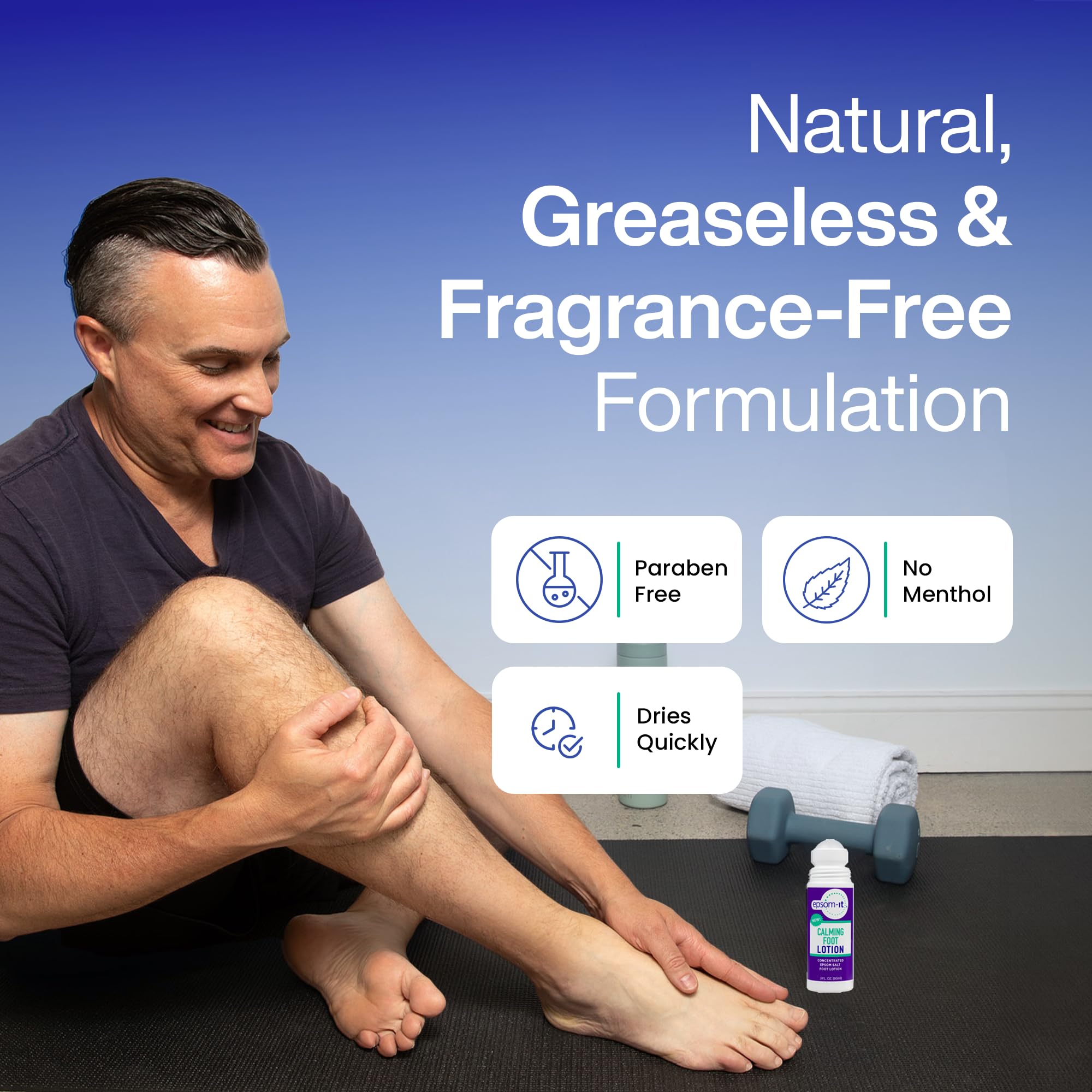 EPSOM-IT Calming Foot Lotion - Roll On Magnesium Sulfate Lotion for Tired Feet & Ankles, Topical Epsom Salt with Urea, Soften To