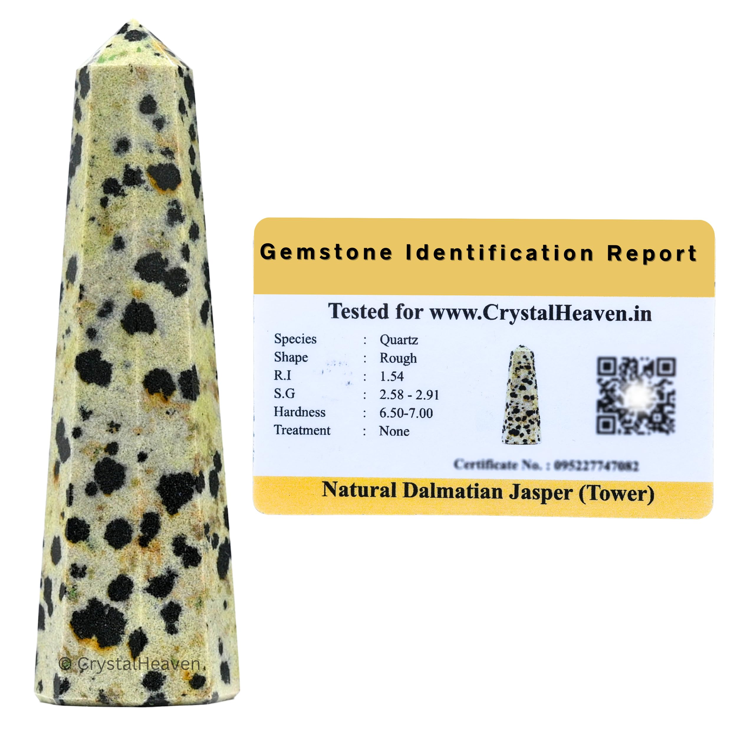 Crystal Heaven Dalmatian Jasper Crystal Tower Obelisk Point For Chakra, Healing And Balancing - Aaa Grade Original Certified Gem