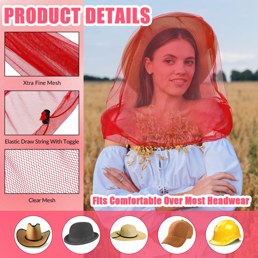 Hestya 4 Pack Mosquito Face Mesh Net Protecting Net for Outdoor Hiking Camping Climbing Mosquito Fly Insects Preventing (Red)