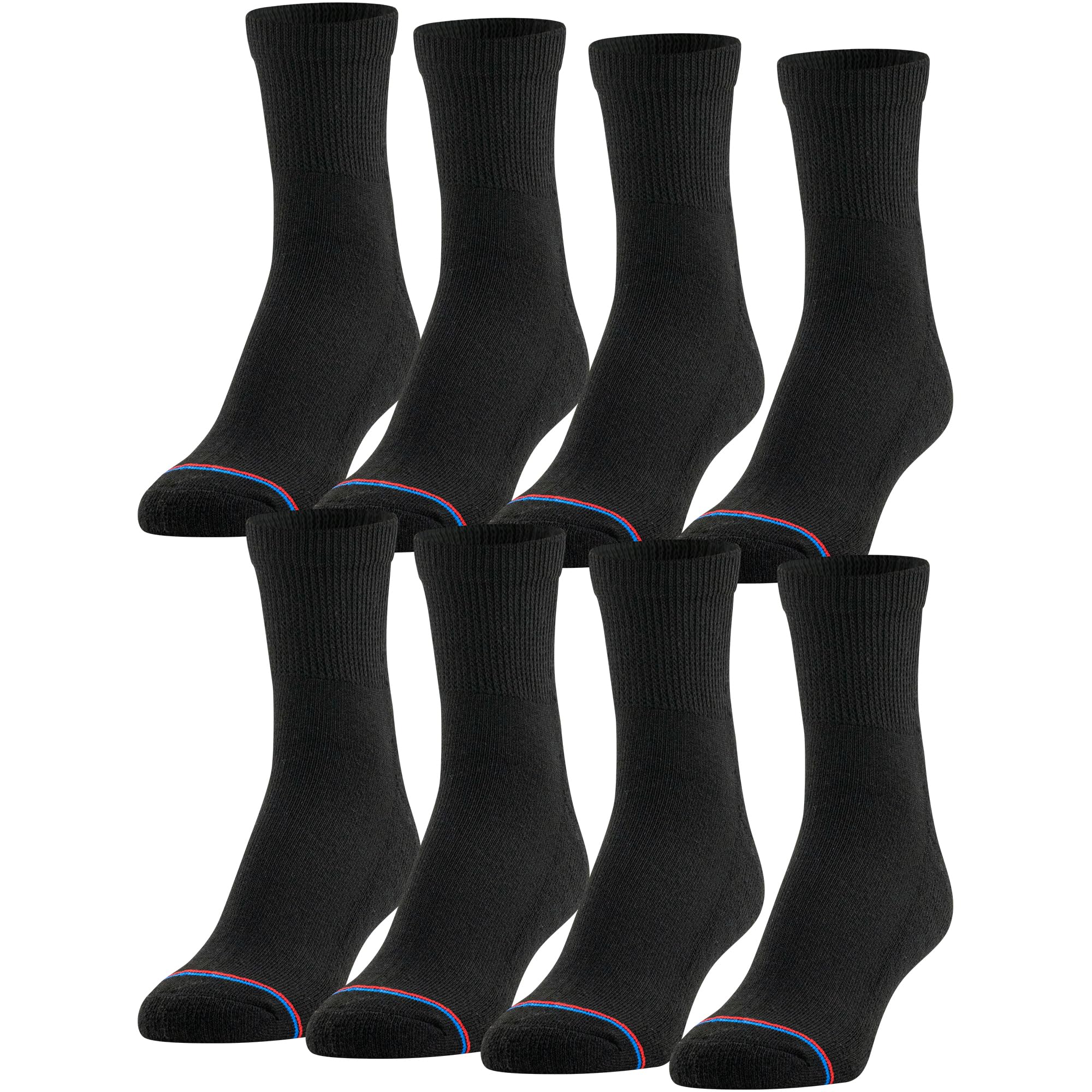 MediPEDS Quarter Socks with Non-Binding Top and Cushion, Multipairs, Black (8-Pairs), Shoe Size: Men's 7-12 Women's 10-13