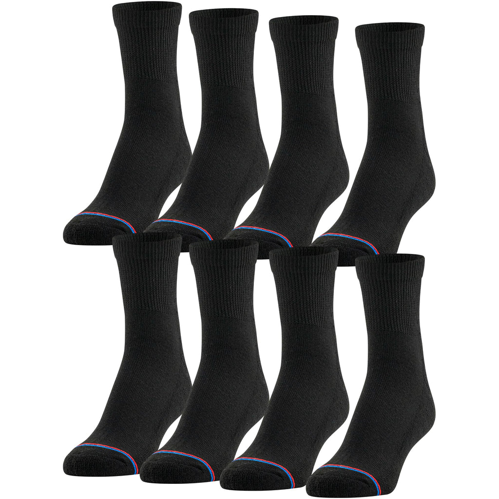 MediPEDS Quarter Socks with Non-Binding Top and Cushion, Multipairs, Black (8-Pairs), Shoe Size: Men's 7-12 Women's 10-13