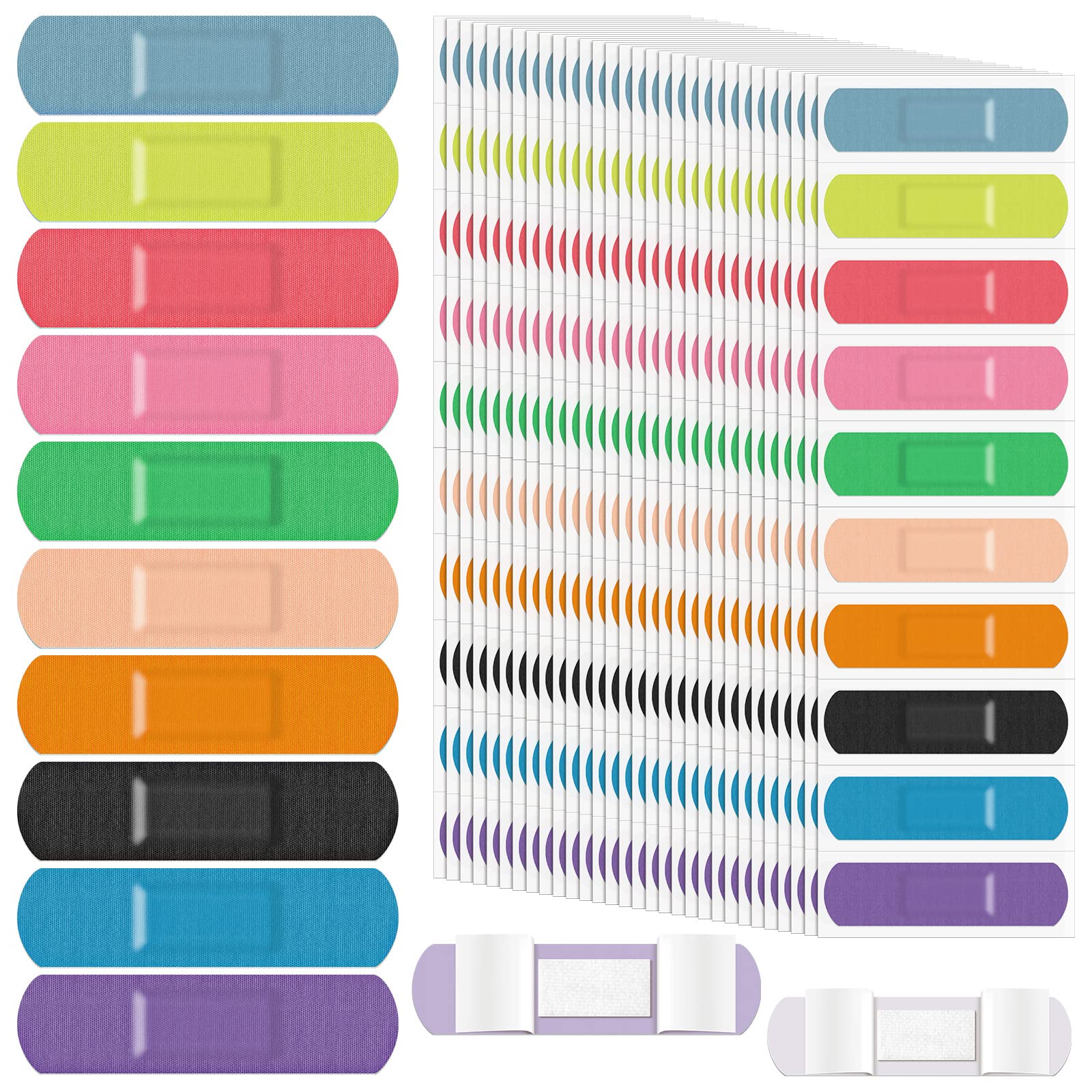 Jetec Flexible Fabric Adhesive Bandages Bulk Colorful Cloth Bandages 10 Colors Flexible Protection & Wound Care Fingertip Slight