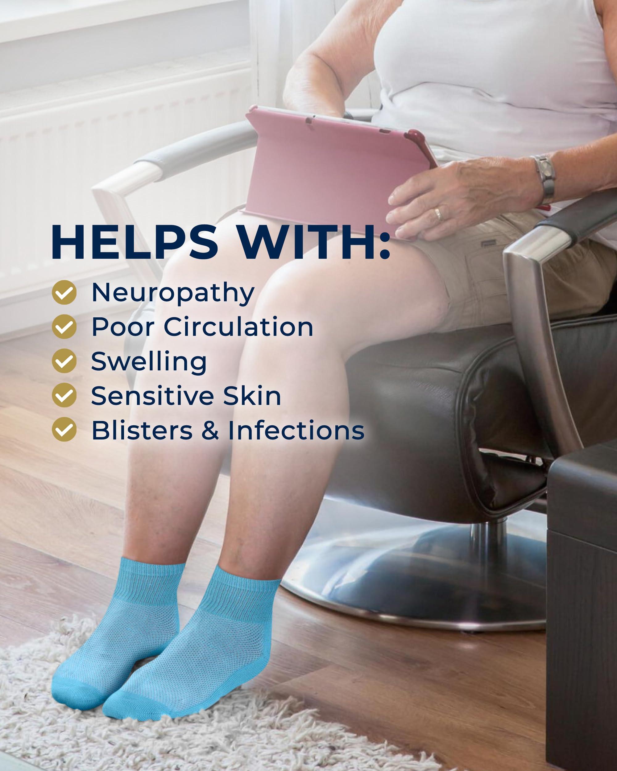 Pembrook Ankle Diabetic Socks for Women and Men | 6 Pairs | Wide Calf and Ankle Neuropathy Socks for Women | Moisture Wicking Wo