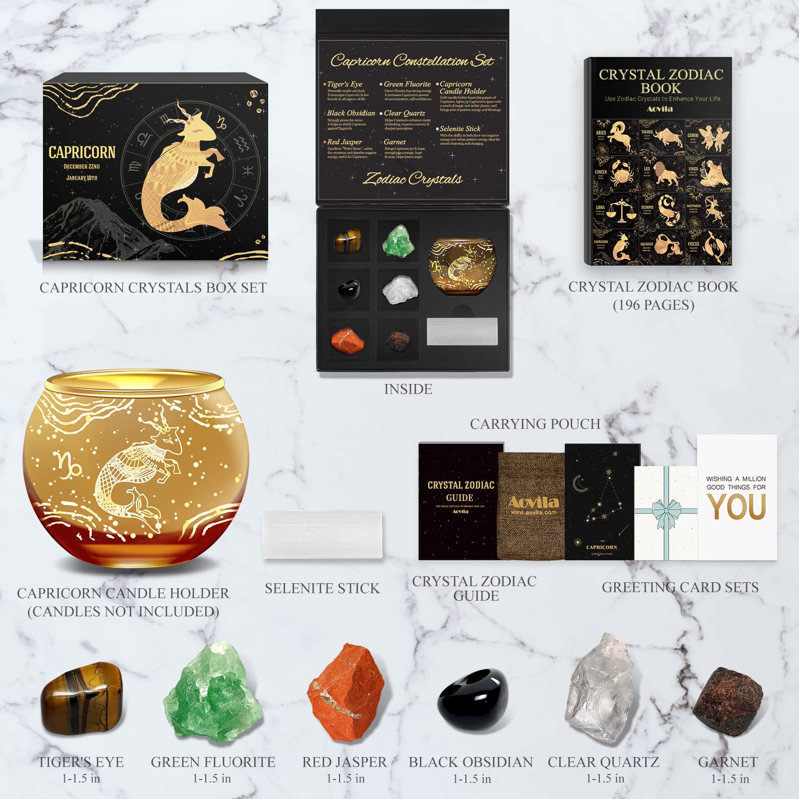 Aovila Capricorn Birthday Gifts for Women - Capricorn Candle Holder Crystals Birthstones Gifts Box Set - Zodiac Gifts Astrology