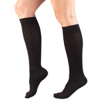Truform Compression Socks, 15-20 mmHg, Women's Dress Socks, Knee High Over Calf Length, Black Rib Knit, Small
