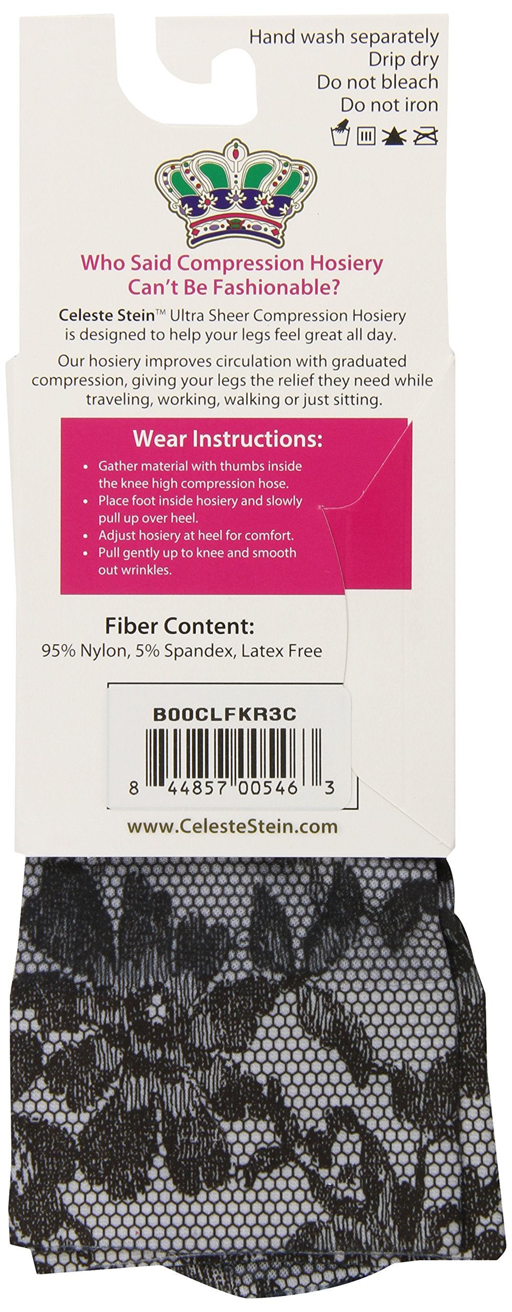 Celeste Stein Therapeutic Compression Socks, 15-0 mmHg, Moderate 1 Pair, Black Bellagio, 1 Pair
