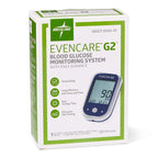 Medline EvenCare G2 Blood Glucose Monitoring Meter, Self-Testing Diabetic Care, 6 Sec Results, Batteries, Guide, Carrying Case,