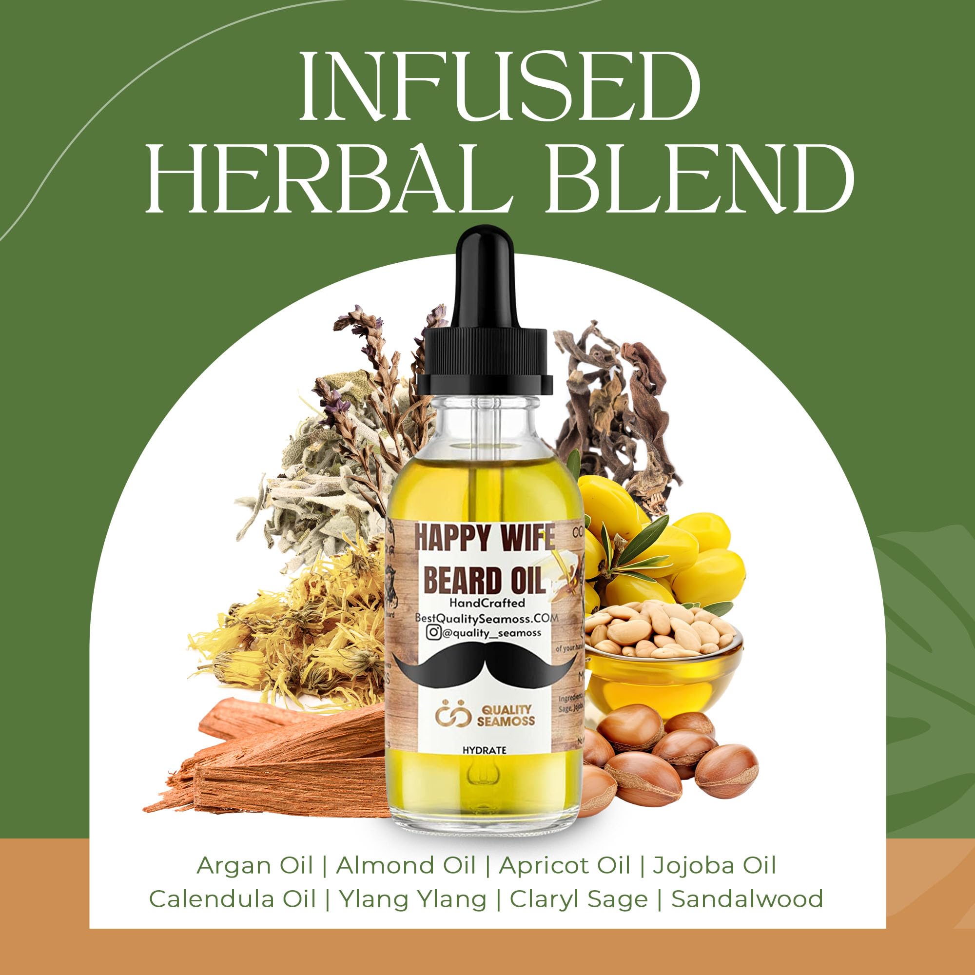 Happy Wife Beard Oil, Minty Tingle Beard Oil for Men, Beard Softener w/Sandalwood, Argan, Jojoba, Mint, Tea Tree Oil, Cucumber &