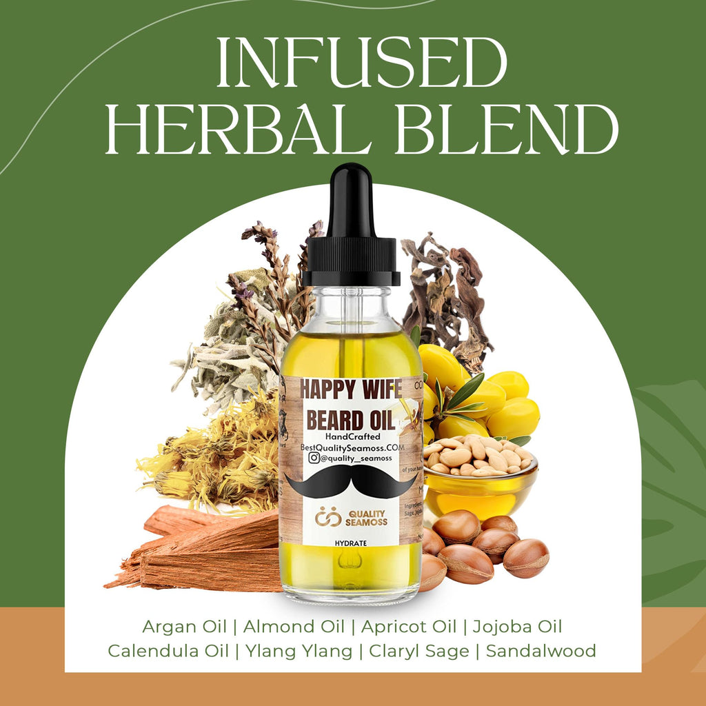 Happy Wife Beard Oil, Minty Tingle Beard Oil for Men, Beard Softener w/Sandalwood, Argan, Jojoba, Mint, Tea Tree Oil, Cucumber &