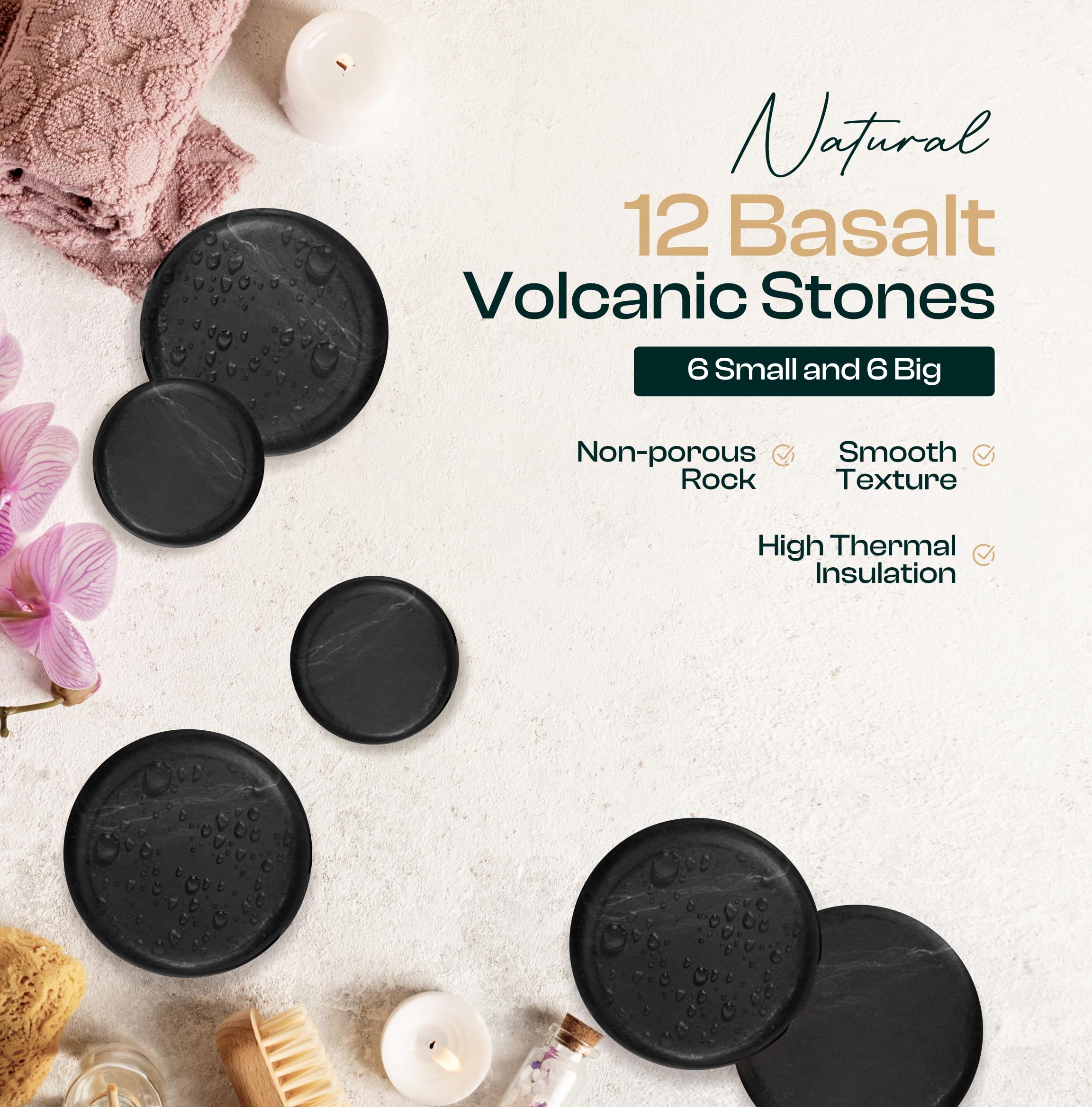 BlissFlow Hot Stones Massage Set with Portable Warmer, 12 Basalt Massage Stones, Hot Rocks Massage Stones, Hot Stone Warmer with