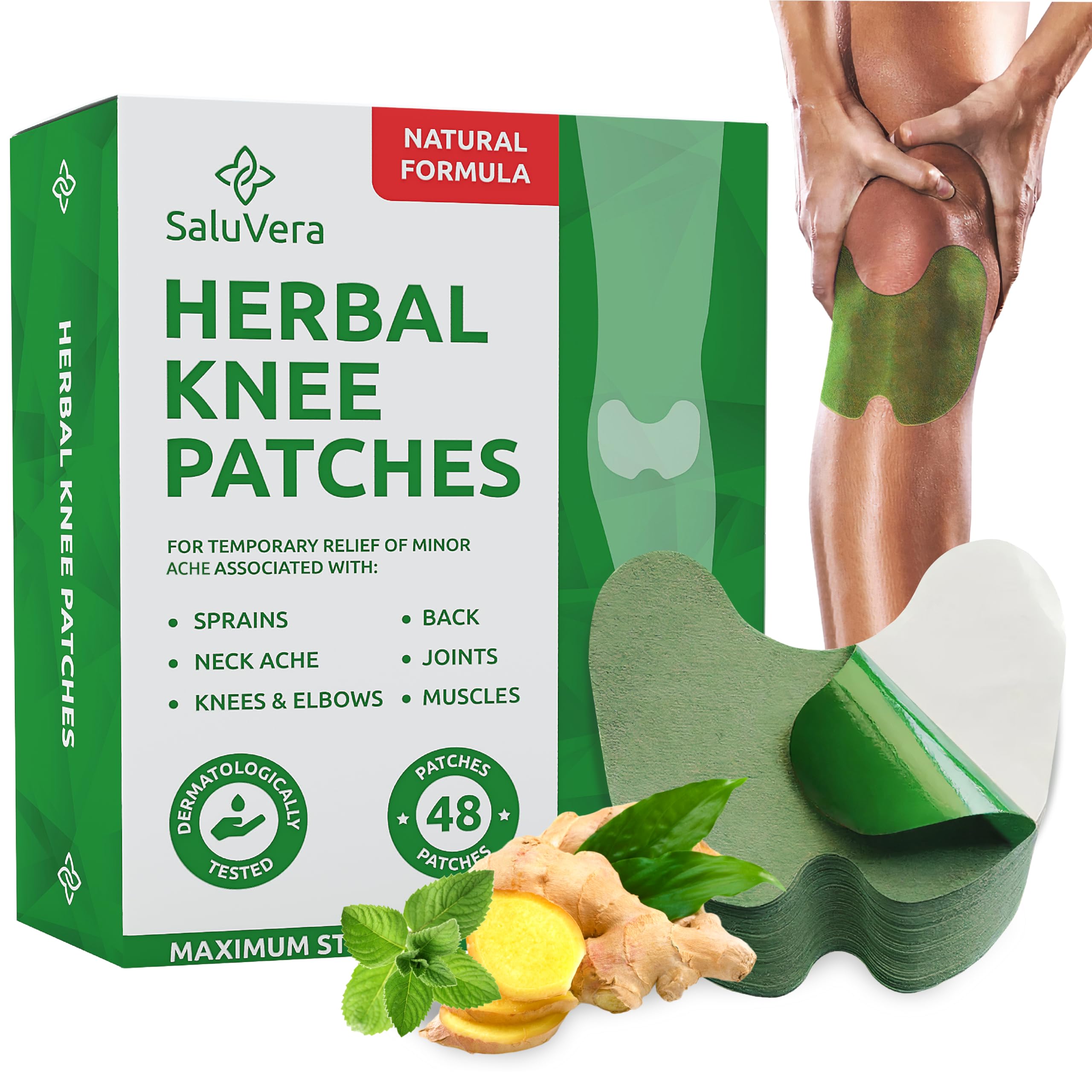 SaluVera Warming Herbal Plaster Patches | Knee Patches | Heat Patches for Women & Men (48 Count)
