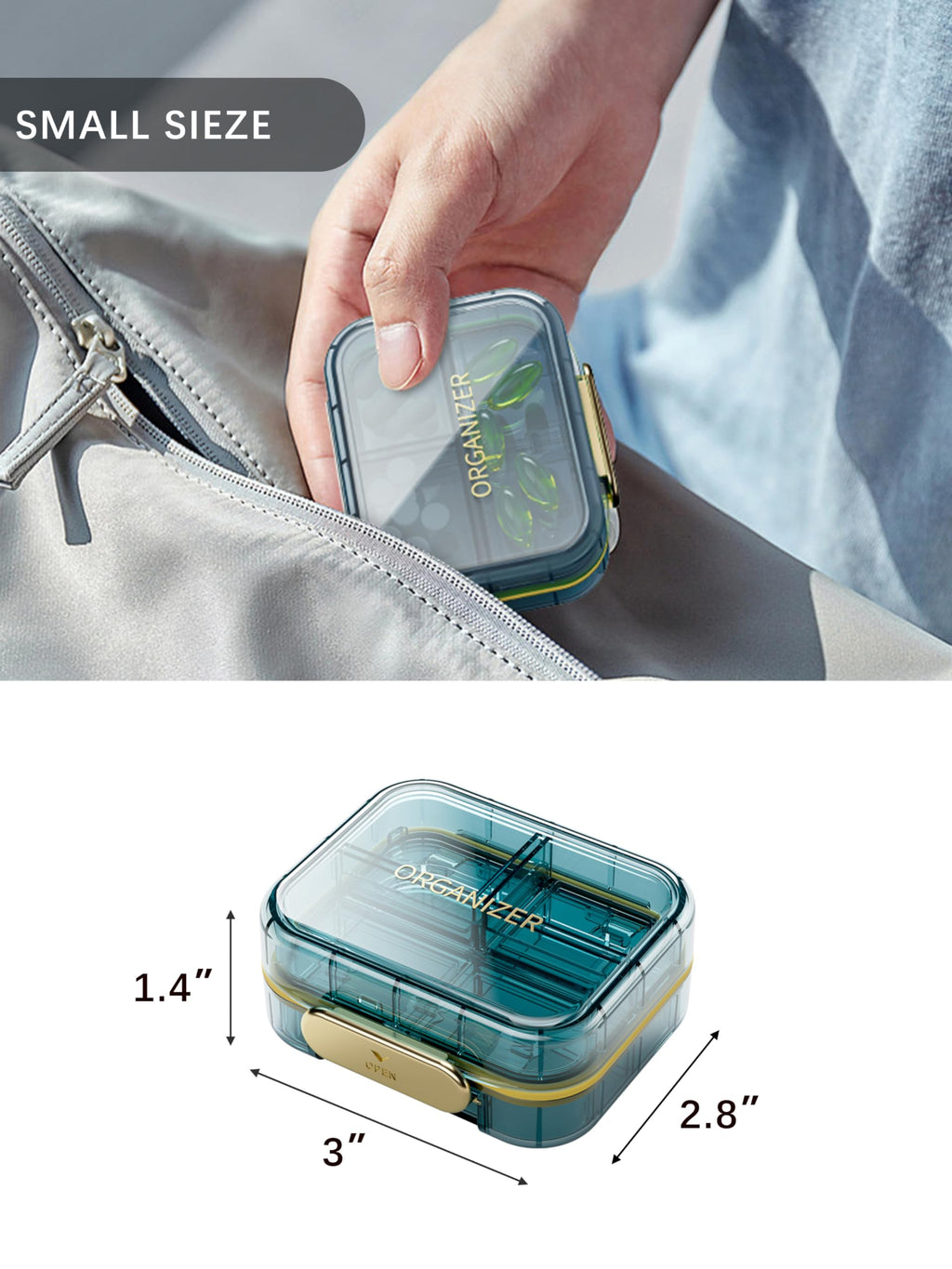 1 Pack Travel Pill Organizer, 7 Compartments Pill Box, Daily Portable Pill Case to Hold Vitamins, 3 Inches Pill Container for Po