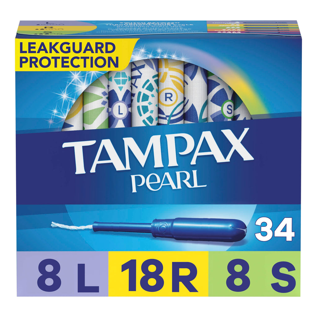 Tampax Pearl Tampons Multipack, Light/Regular/Super Absorbency, With Leakguard Braid, Unscented, 34 Count x 6 Packs (204 Count t