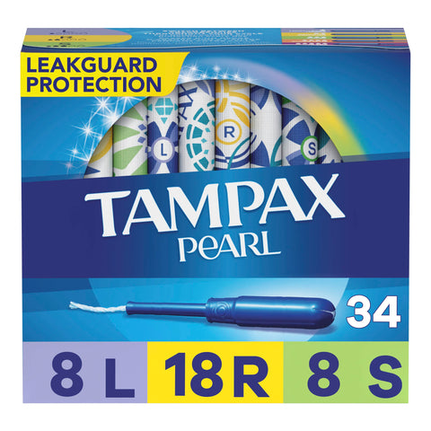 Tampax Pearl Tampons Multipack, Light/Regular/Super Absorbency, With Leakguard Braid, Unscented, 34 Count x 6 Packs (204 Count t