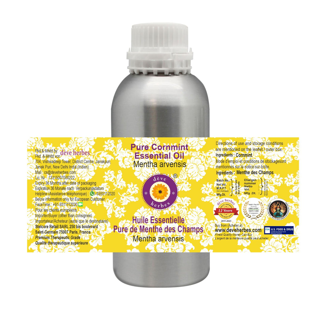 Deve Herbes Pure Cornmint Essential Oil (Mentha arvensis) Steam Distilled 300ml (10 oz)