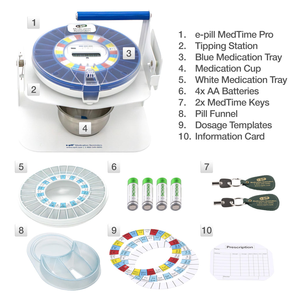 e-Pill MedTime Station Pro - Advanced Locked Automatic Pill Dispenser - Clear Lid