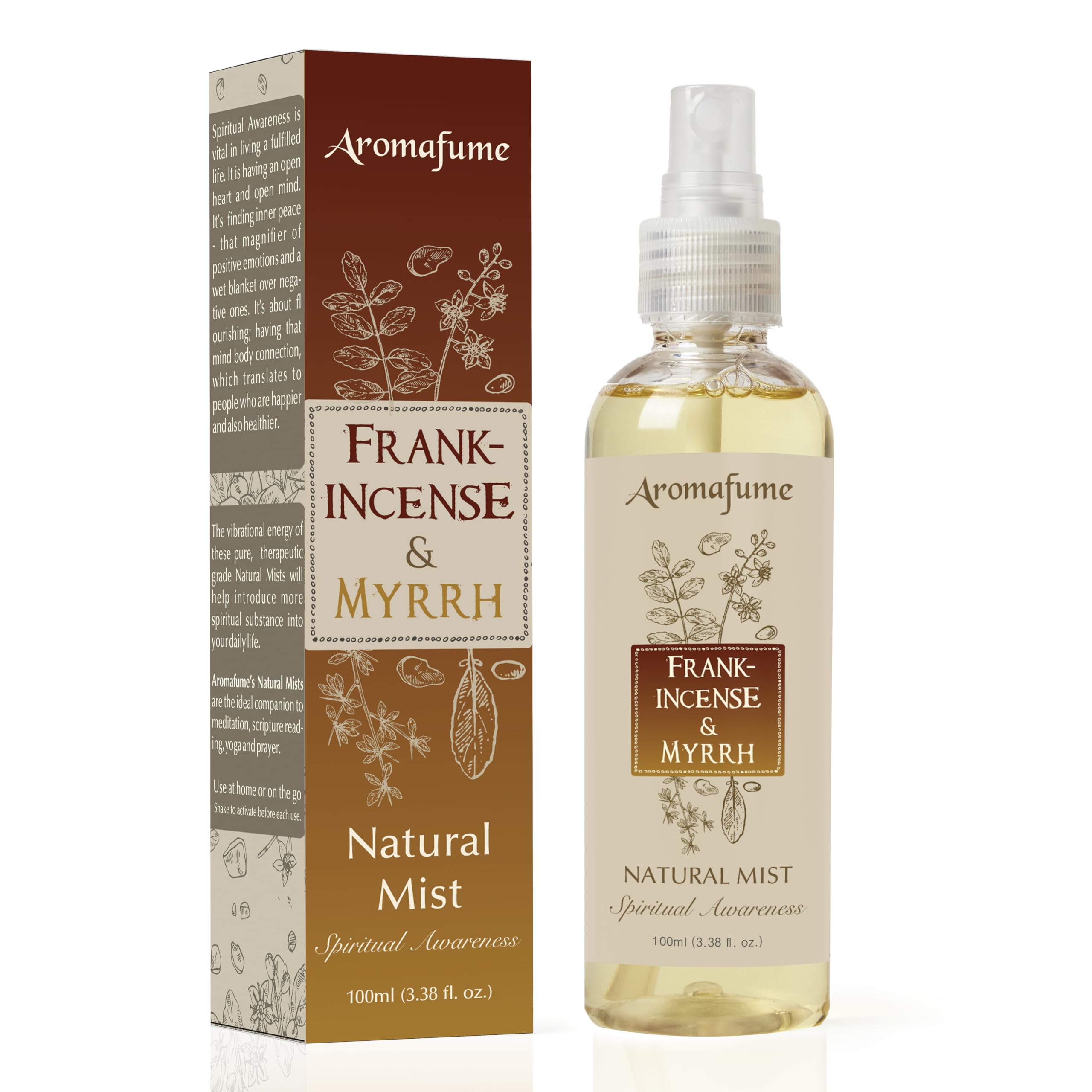 Aromafume Frankincense & Myrrha Natural Resin Mist Spray 100 ml / 3.3oz | Ideal for deep Relaxation, Spirituality & Rituals | Ma