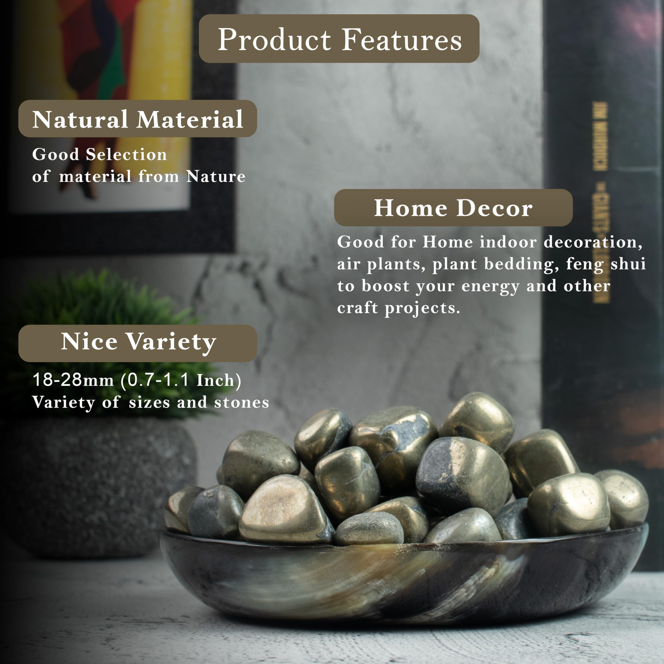 ZAICUS Golden Pyrite Tumbled Stones and Crystals Bulk, Polished Stones for Vase Filler, Lucky Stones, Fountain Rocks, Decoration